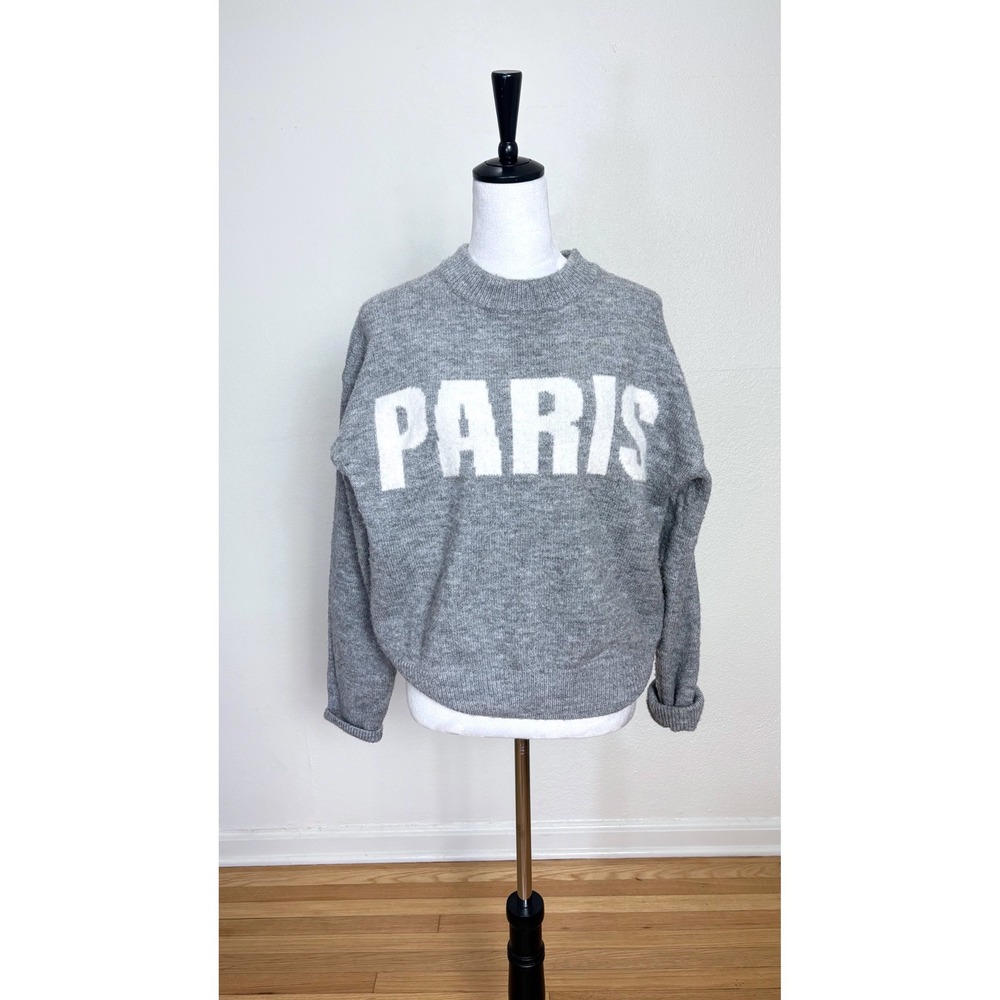 English Factory Grey Paris Drop Shoulder Oversized Knit Sweater Size Small Chic